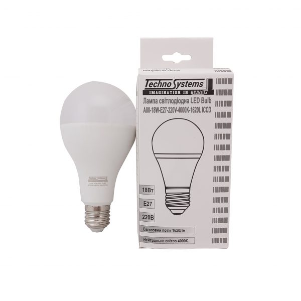 Лампа светодиодная LED Bulb-A80-18W-E27-220V-4000K-1620L ICCD (шар) TNSy