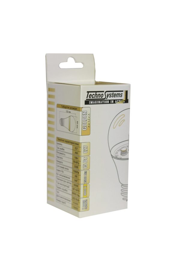 Лампа світлодіодна LED Bulb-A60-15W-E27-220V-4000K-1580 GOLDEN TNSy