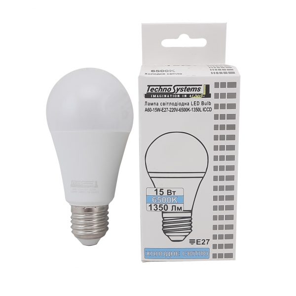 Лампа светодиодная LED Bulb-A60-15W-E27-220V-6500K-1350L ICCD (шар) TNSy