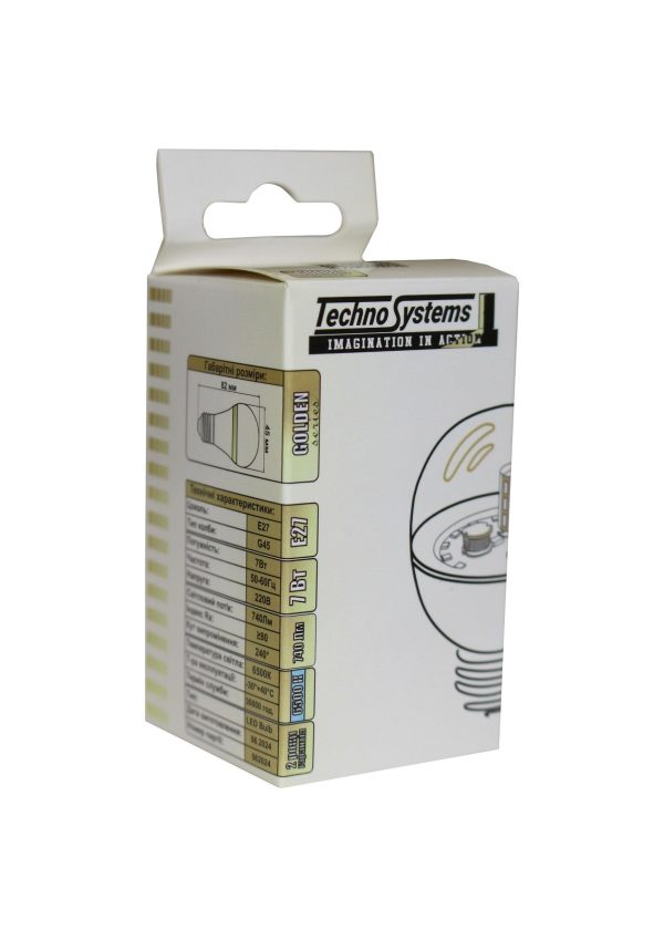 Лампа світлодіодна LED Bulb-G45-7W-E27-220V-6500K-740L GOLDEN TNSy