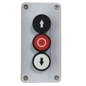 Пост кнопковий ХВ2-В324 “ВГОРУ-СТОП-ВНИЗ” 1NO+1NC+1NO біла, червона, чорна “↑-0-↓” TNSy