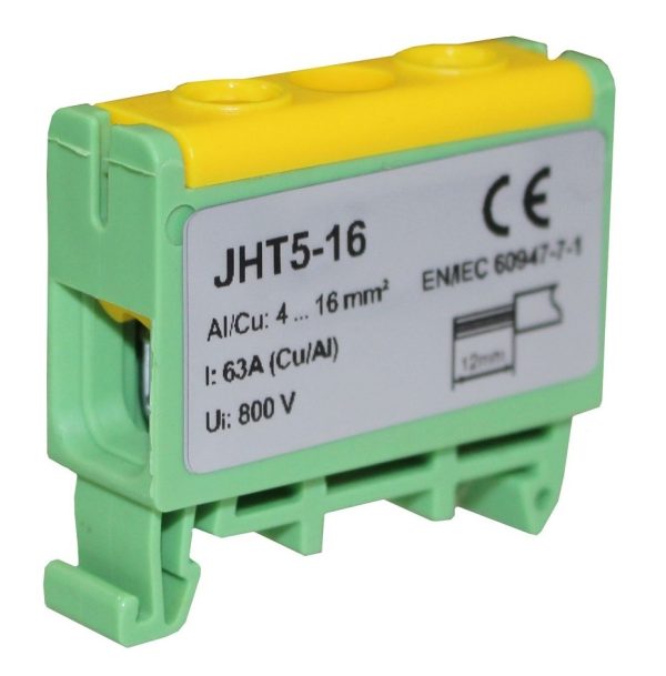 Клема силова СКНГз-JHT5-16 4-16мм2 63А “PE” жовто-зелена TNSy