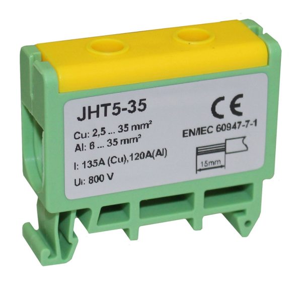 Клема силова СКНГз-JHT5-35 6-35мм2 120А “PE” жовто-зелена TNSy