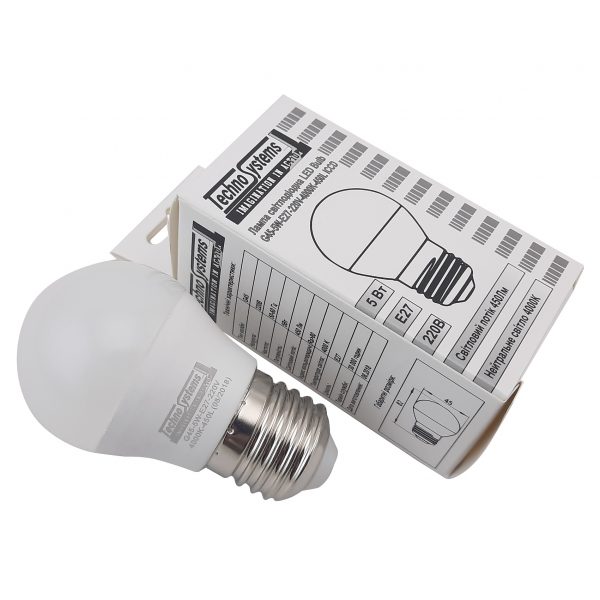 Лампа светодиодная LED Bulb-G45-5W-E27-220V-4000K-450L ICCD (шар) TNSy