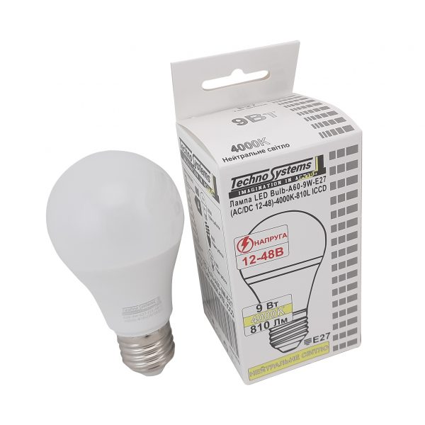 Лампа светодиодная LED Bulb-A60-9W-E27-(AC/DC 12-48V)-4000K-810L ICCD TNSy