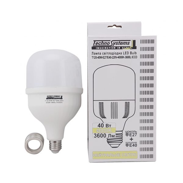 Лампа светодиодная LED Bulb-T120-40W-E27-Е40-220V-4000K-3600L ICCD