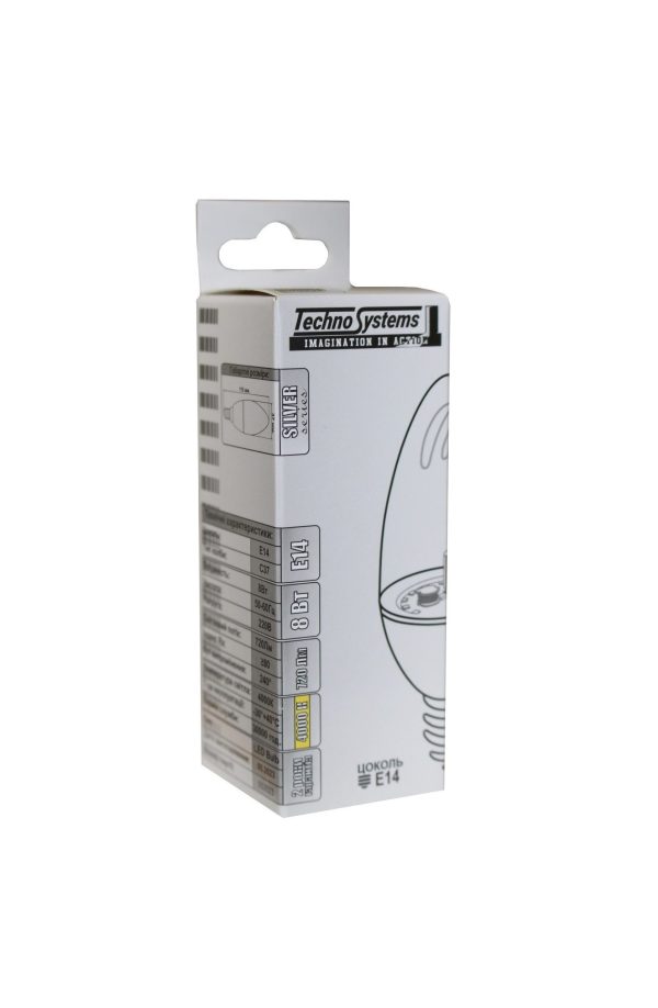 Лампа світлодіодна LED Bulb-C37-8W-E14-220V-4000K-720L SILVER TNSy