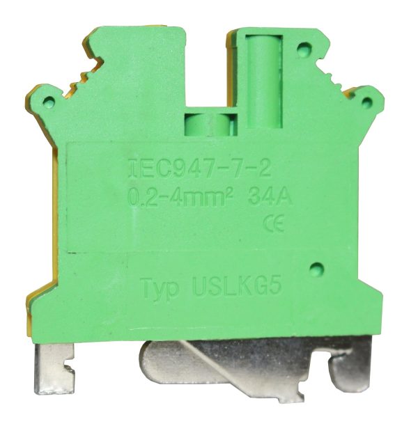 Клема “PE” КНГз-UK-USLKG-5 34А, 0,2-4мм2, гвинтова, жовто-зелена, набірна на DIN-рейку, без маркера TNSy