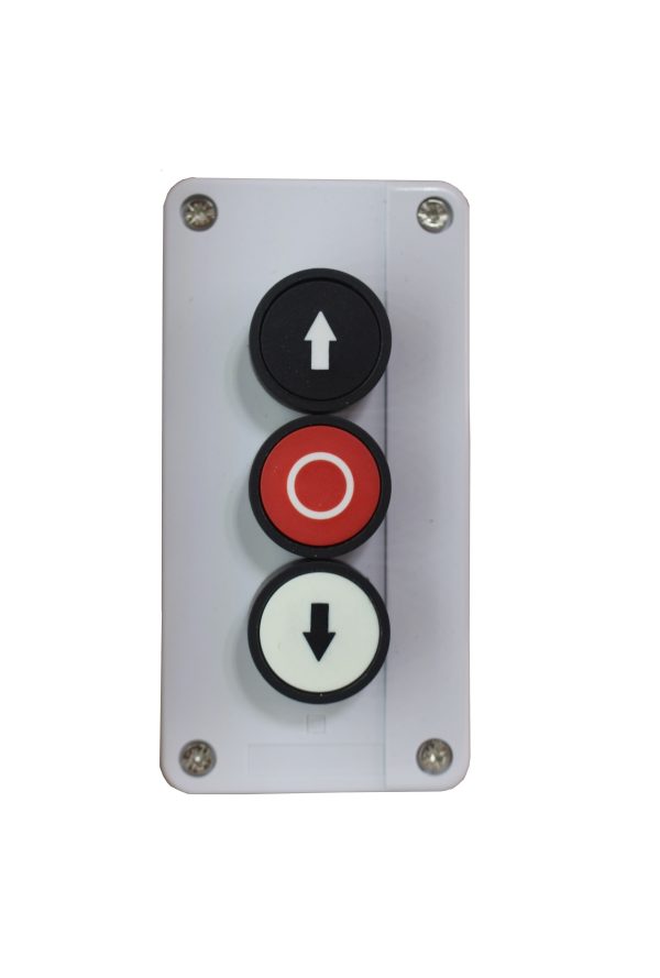Пост кнопковий ХВ2-В324 “ВГОРУ-СТОП-ВНИЗ” 1NO+1NC+1NO біла, червона, чорна “↑-0-↓” TNSy