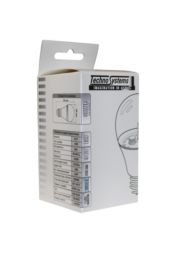 Лампа світлодіодна LED Bulb-A60-9W-E27-220V-6500K-810L SILVER TNSy