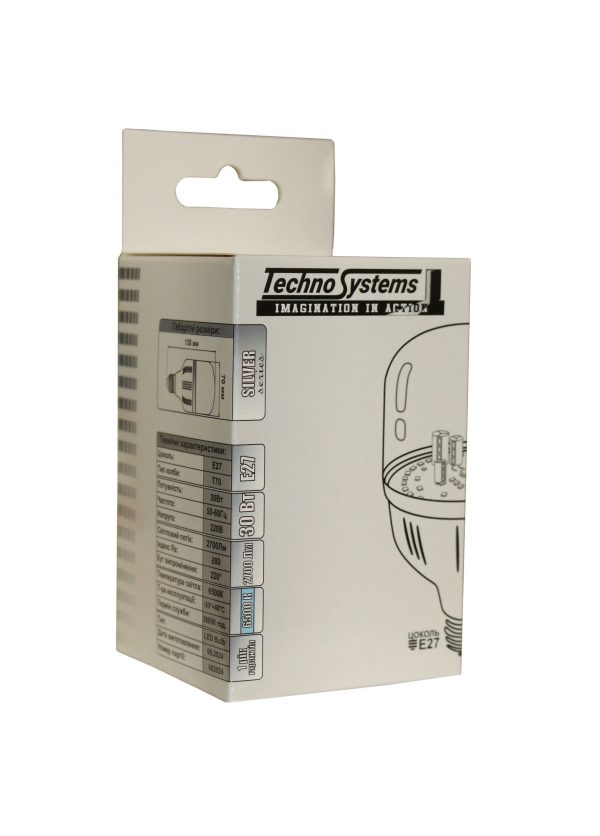 Лампа світлодіодна LED Bulb-T80-30W-E27-220V-6500K-2700L SILVER TNSy